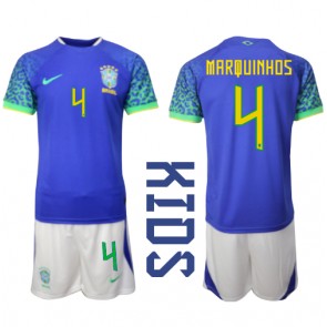 Brazil Marquinhos #4 Gostujuci Dres za Dječji SP 2022 Kratak Rukavima (+ kratke hlače)